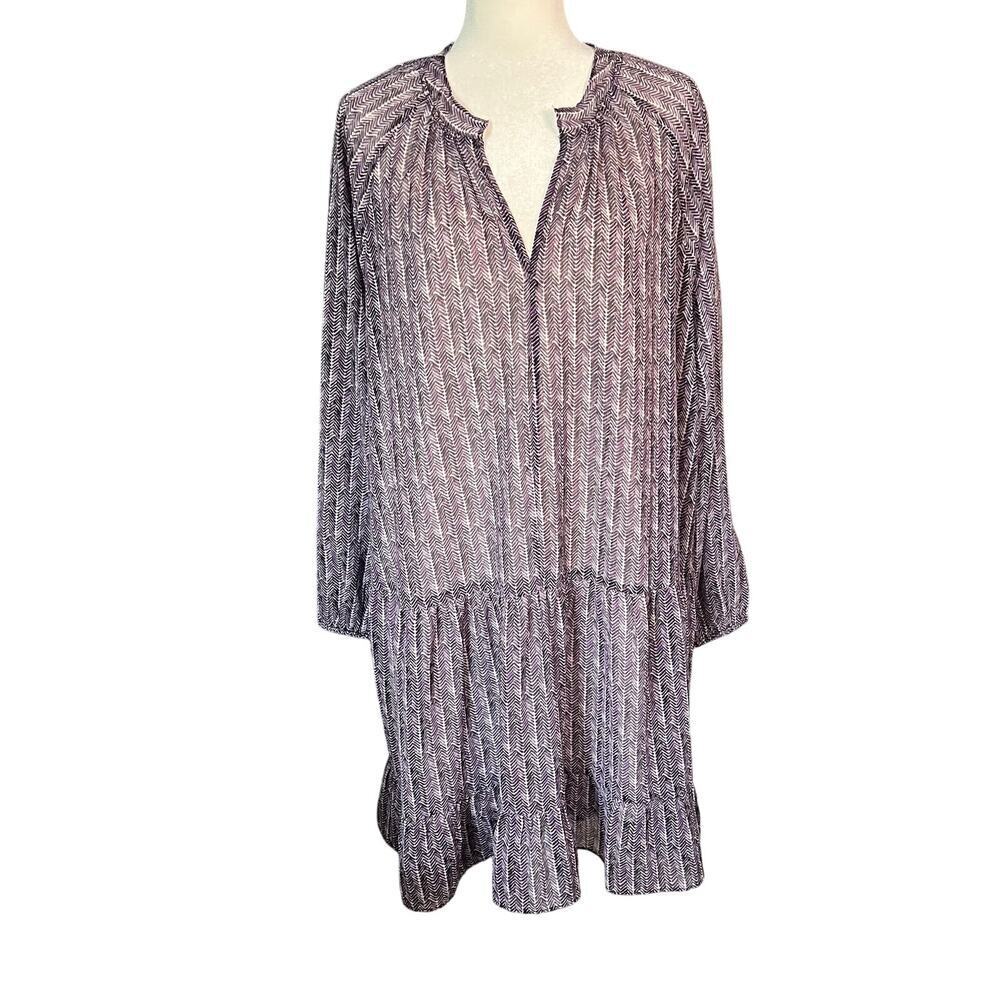 Banana Republic Woman’s Purple Cream Sheer Swing Shift Ruffle Dress- Size XL‎